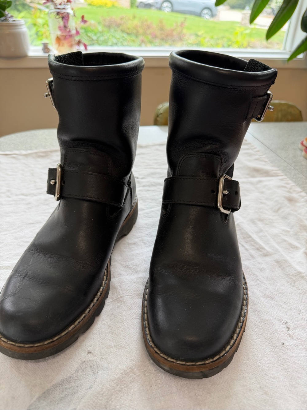 Roots Black Leather short moto Boots with Buckle Accent